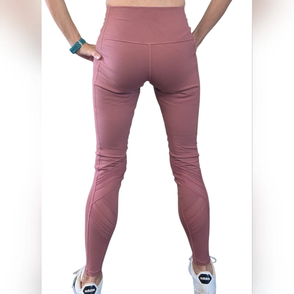 Alo Yoga Moto Leggings Mesh High Rise Burnt Rose Pink Activewear Pants M